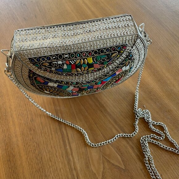 RAMLA L’Oriental Mosaic Bag - Multi-color Tile - Silver Chain Strap - Picture 5 of 9